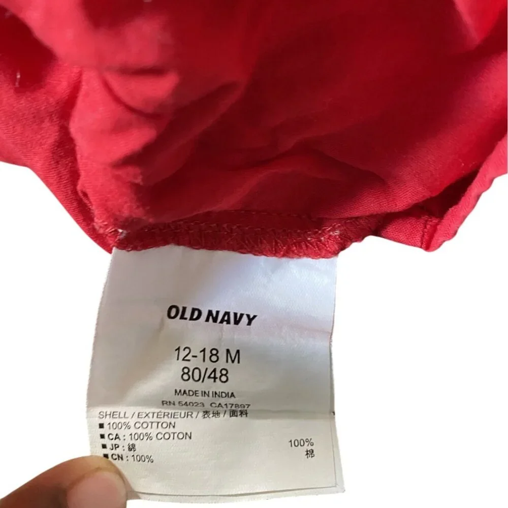 Old Navy Baby Girls Red Shirt With White Ribbon Print Long Sleeves Size‎ 12-18M